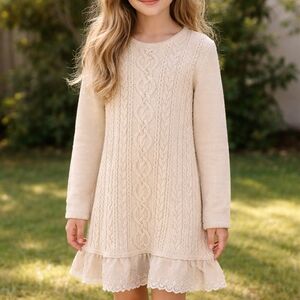 Hanna Andersson Ivory Cable Knit Sweater Dress Size 130 (US 8) Hanna-Me-Down